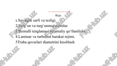 suyuqlik harakatining asosiy tavsiflari — PPTX