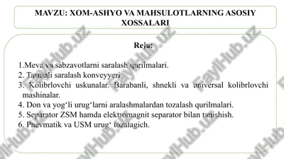 meva va sabzavotlarni saralash qurilmalari — PPTX