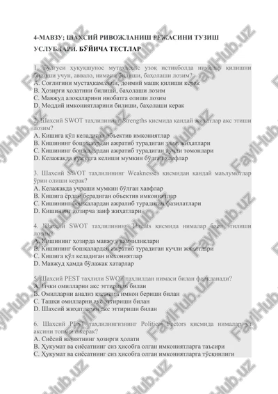 shaxsiy rivojlanish rejasini tuzish uslublari — DOCX