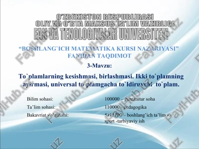 boshlang`ichmatematika kursi nazariyasi — PPT
