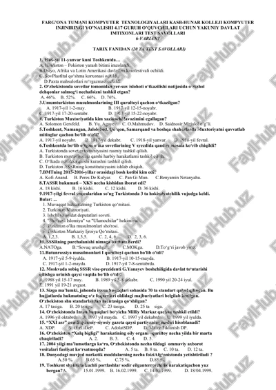 tarix fanidan imtixon test savollari — DOC