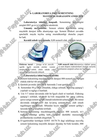 laboratoriya ishi. sementning maydalik darajasini aniqlash — DOCX