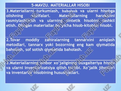 mavzu. materiallar hisobi — PPTX