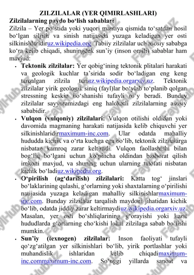 zilzilalar (yer qimirlashlari) — DOCX