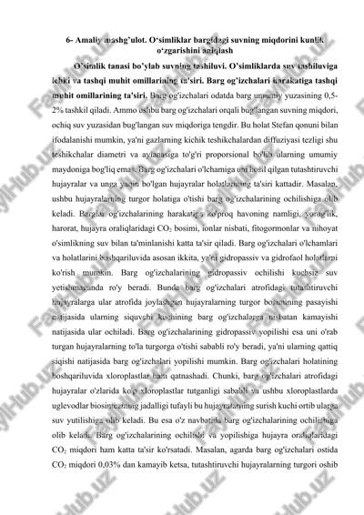 o`simliklar bargigagi suvning miqdorini aniqlash — DOCX