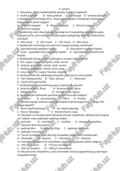 buddaviylik test savollari — DOCX