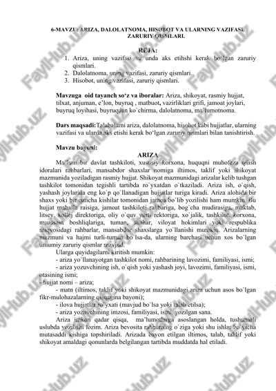 ariza, dalolatnoma, hisobot — DOCX