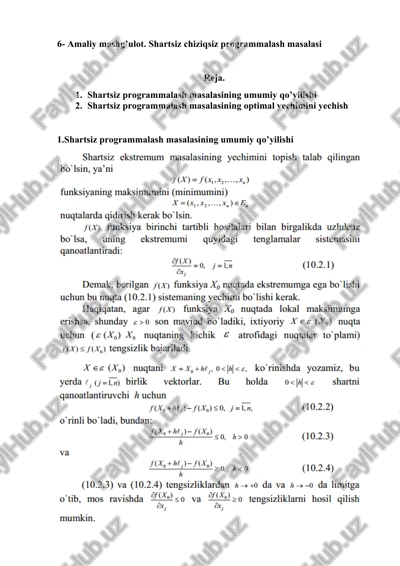 shartsiz chiziqsiz programmalash masalasi — DOCX