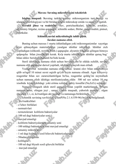 suv mikroflorasini tekshirish — DOCX