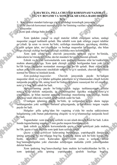 pilla chuvish korxonasi nazorat yig'uv bo'limi va xom ipak sifatiga baho berish — DOC