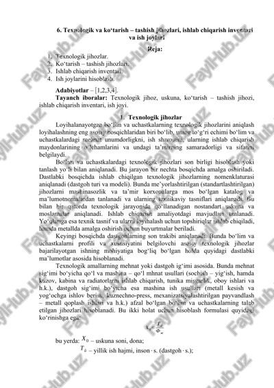 texnologik va ko‘tarish – tashish jihozlari, ishlab chiqarish inventari va ish joylari — DOCX