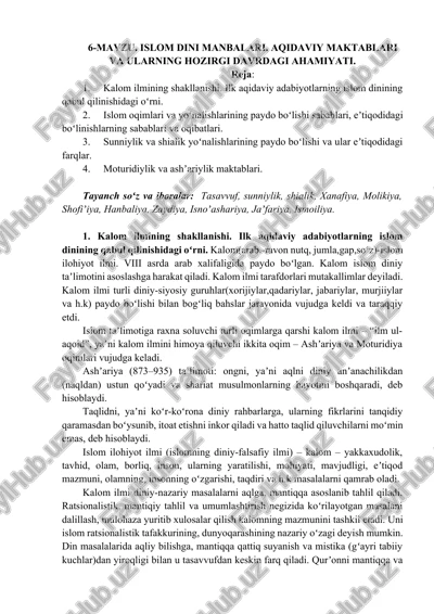 islom dini manbalari va aqidaviy maktablari — DOCX