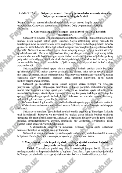 konservalashga mo’ljallangan xom ashyoni yig’ish va keltirish muammolari — DOCX