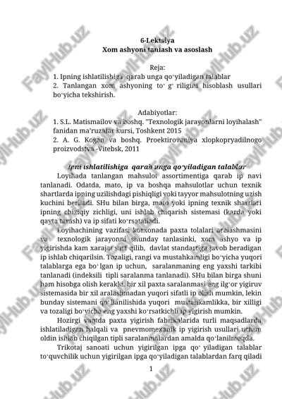 xom ashyoni tanlash va asoslash — DOCX