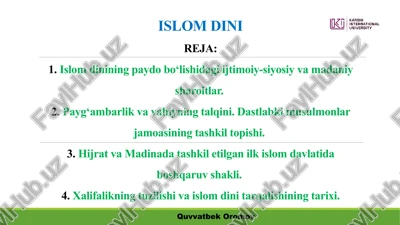 - tags: islam dinireja, arabistonyaroli, arab davlatlari, payg'ambarlik, xalifalik — PPTX