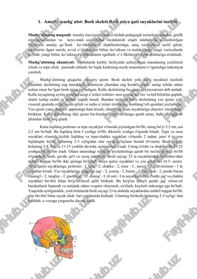 amaliy mashg`ulot: bosh skeleti.bosh miya quti suyaklarini tuzilshi — DOCX