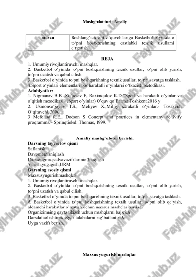 basketbol o‘yinida to‘pni boshqarish texnik usullari — DOCX