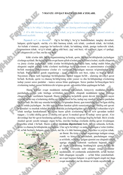 ovqat hazm qilish a’zolari — DOCX