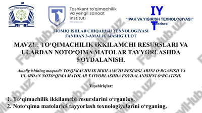toshkent to‘qimachilik va yengil sanoat instituti — PPTX