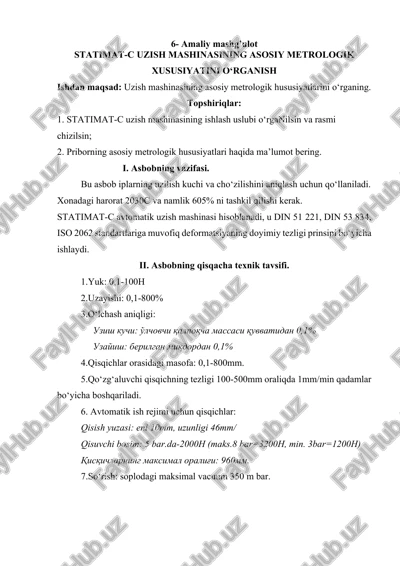 statimat-c uzish mashinasining asosiy metrologik xususiyatini o‘rganish — DOCX