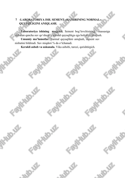 laboratoriya ish. sement «hamirining normal» quyuqligini aniqlash — DOCX