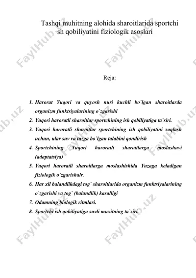tashqi muhitning alohida sharoitlarida sportchi qobiliyatini fiziologik asoslari — DOC