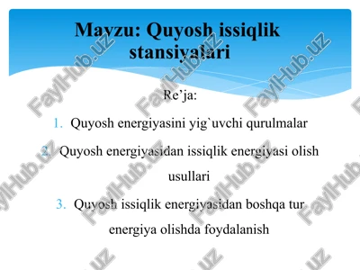 quyosh issiqlik stansiyalari — PPTX