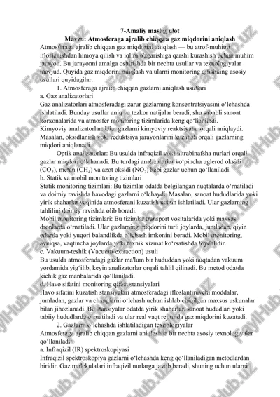 atmosferaga ajralib chiqqan gaz miqdorini aniqlash — DOCX