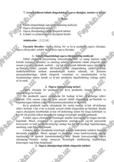 ishlab chiqarishdagi oqava chiziqlar, turlari va hisobi — DOCX