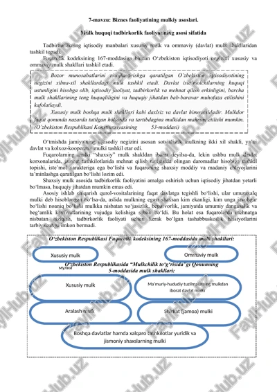 biznes faoliyatining mulkiy asoslari — DOC