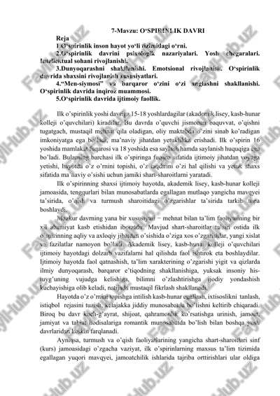 o‘spirinlik davri — DOCX