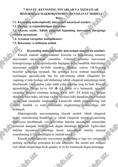 keynsning tovarlar va xizmatlar bozoridagi makroiqtisodiy muvozanat modeli — DOCX