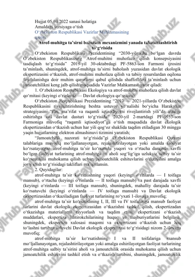 o‘zbekiston respublikasi vazirlar mahkamasining qarori — DOC