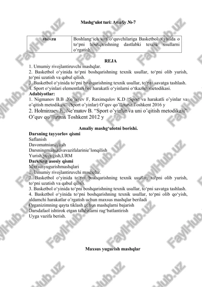 basketbol o‘yinida to‘pni boshqarishning dastlabki texnik usullarni o‘rgatish — DOCX