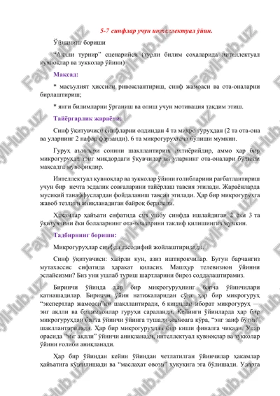 intellektual quvnoqlar va zukkolar o'yini — DOCX