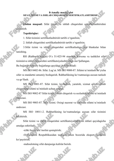 sifat tizimi va ishlab chiqarishni sertifikatlashtirish — DOCX