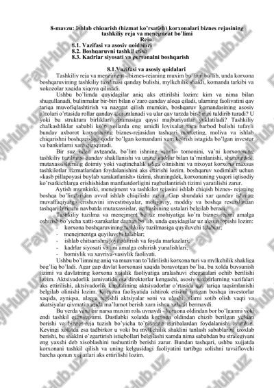 ishlab chiqarish (hizmat ko’rsatish) korxonalari biznes rejasining tashkiliy reja va menejment bo’limi — DOCX