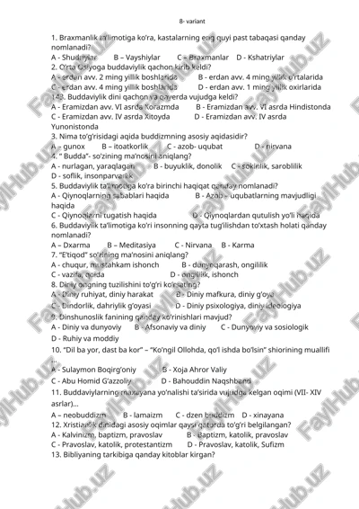 buddaviylik ta'limoti variantlar — DOCX