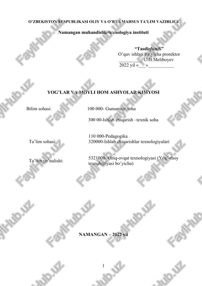 yog’lar va moyli xom ashyolar kimyosi — DOC