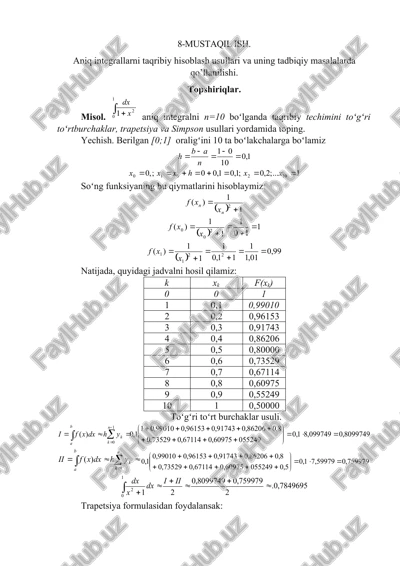 aniq integrallarni taqribiy hisoblash usullari — DOCX