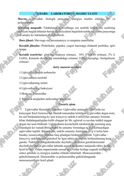 uglevodlar- biologik jarayonlar energiya manbai sifatida — DOCX