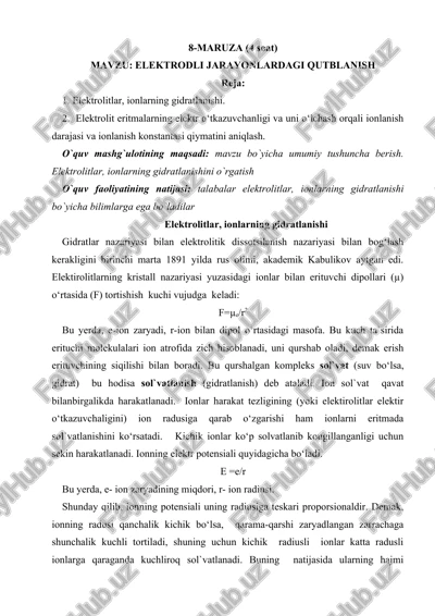 elektrodli jarayonlardagi qutblanish — DOCX