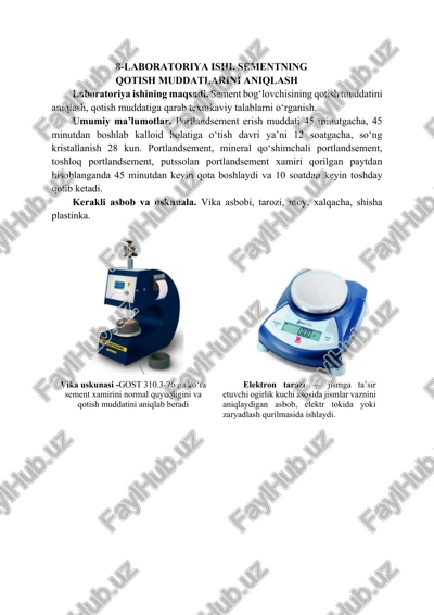 8-laboratoriya ishi. sementning qotish muddatlarini aniqlash — DOCX