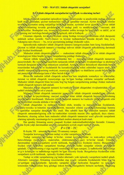 ishlab chiqarish xarajatlari — DOCX