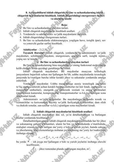 bo‘lim va uchastkalarning ishlab chiqarish maydonlarini hisoblash — DOCX