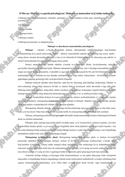 muloqot va guruh psixologiyasi — DOCX