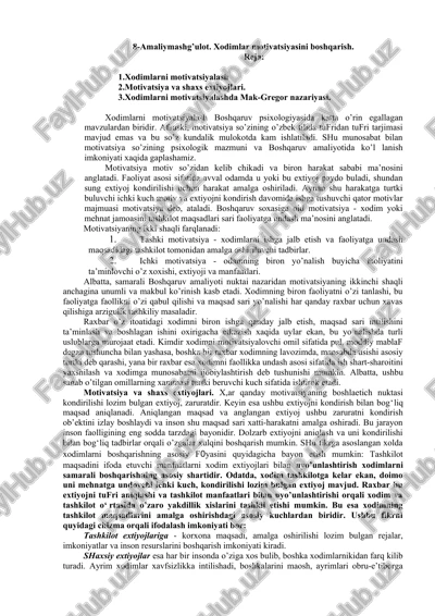 xodimlar motivatsiyasini boshqarish — DOCX