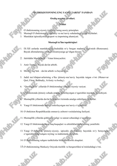 o‘zbekistonning eng yangi tarixi — DOCX