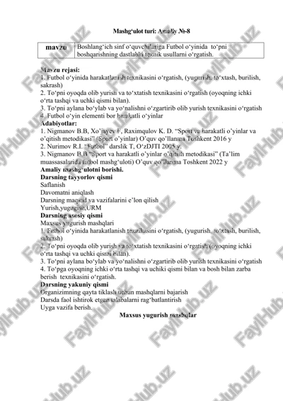 futbol o‘yinida to‘pni boshqarishning dastlabki texnik usullarni o‘rgatish — DOCX