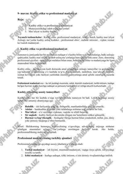 kasbiy etika va professional madaniyat — DOCX